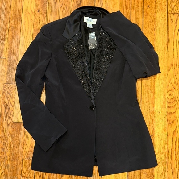 NWOT Bloomingdale's vintage deadstock 100% silk tuxedo sequin blazer 10 black - Picture 1 of 8